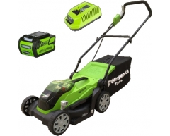 Газонокосилка аккумуляторная Greenworks G 40 LM 35 K6 c АКБ и ЗУ, 35 Ширина скашивания, 32-85 Высота скашивания, Li-Ion Тип аккумулятора, 40 Напряжение аккумулятора, 6.0 Емкость аккумулятора